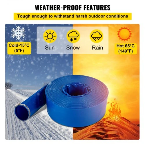VEVOR Išleidimo žarna, 51 mm x 32 m, PVC audinio, su spaustukais, mėlyna