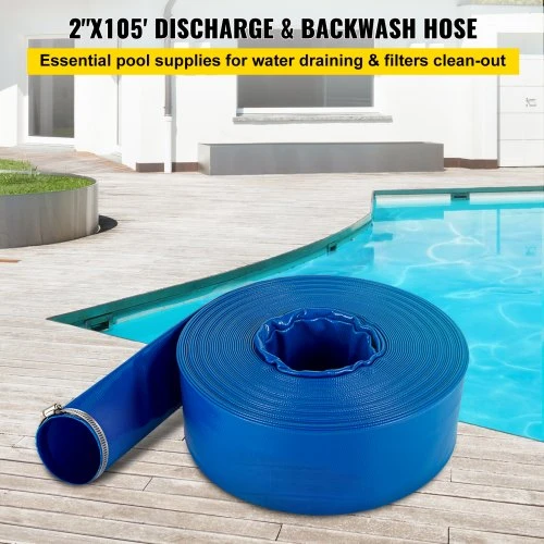 VEVOR Išleidimo žarna, 51 mm x 32 m, PVC audinio, su spaustukais, mėlyna