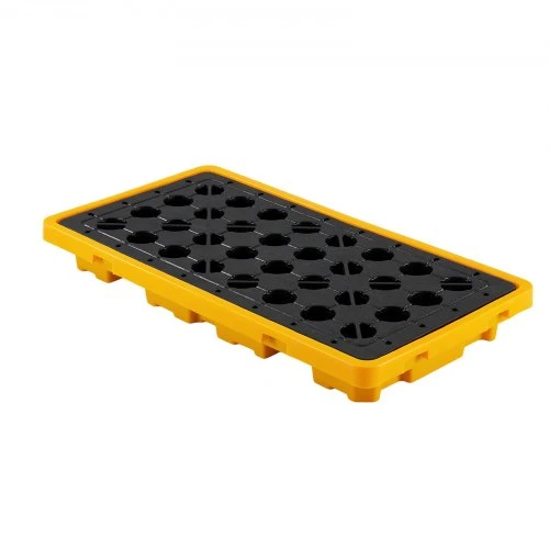 Koduva VEVOR išsiliejimo sulaikymo padėklas 2 statinėms, žemo profilio modulinė platforma, 79,5 l, 2000 kg, 1316 x 680 x 150 mm, geltonas