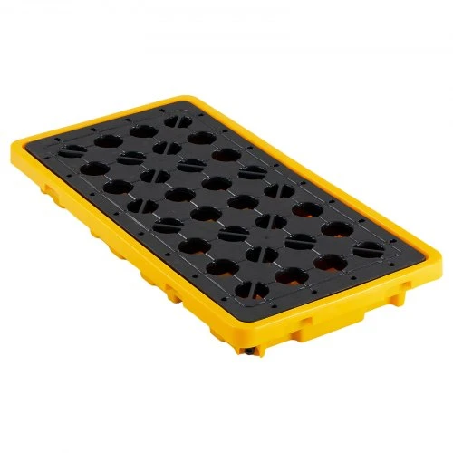 Koduva VEVOR išsiliejimo sulaikymo padėklas 2 statinėms, žemo profilio modulinė platforma, 79,5 l, 2000 kg, 1316 x 680 x 150 mm, geltonas