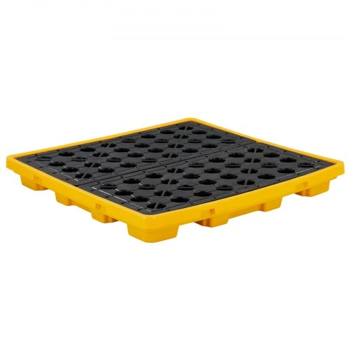 Koduva VEVOR išsiliejimų sulaikymo padėklas 4 statinėms, žemo profilio platforma, 117,4 l, 4000 kg, 1305x1280x150 mm, geltonas