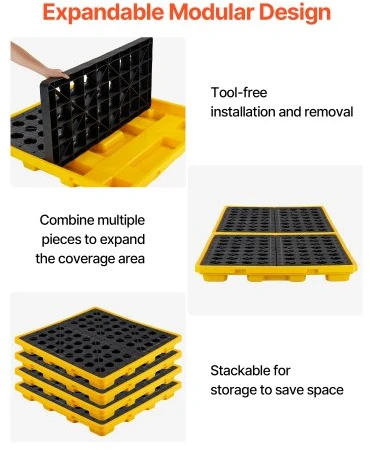 Koduva VEVOR išsiliejimų sulaikymo padėklas 4 statinėms, žemo profilio platforma, 117,4 l, 4000 kg, 1305x1280x150 mm, geltonas
