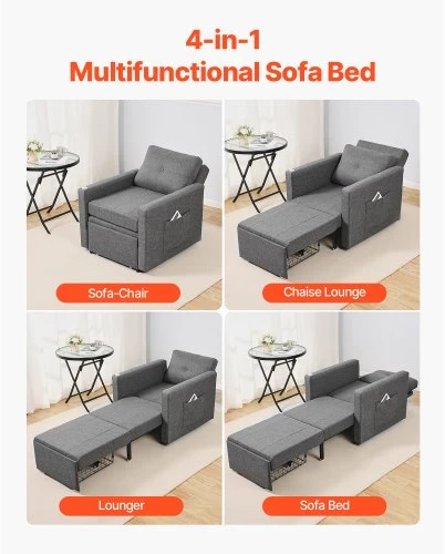 VEVOR Išskleidžiama sofa-lova su šonine kišene, pilka, LW-0666-1