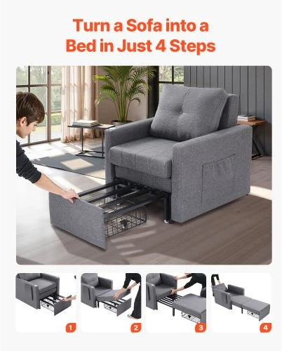 VEVOR Išskleidžiama sofa-lova su šonine kišene, pilka, LW-0666-1