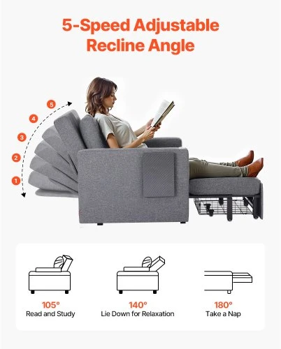 VEVOR Išskleidžiama sofa-lova su šonine kišene, pilka, LW-0666-1