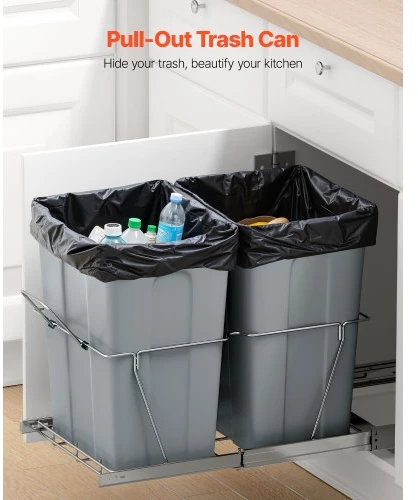 VEVOR Ištraukiama šiukšliadėžė virtuvės spintelei, dviguba po kriaukle, 35QT+35QT, su metaline bėgelių sistema