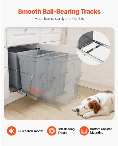 VEVOR Ištraukiama šiukšliadėžė virtuvės spintelei, dviguba po kriaukle, 35QT+35QT, su metaline bėgelių sistema