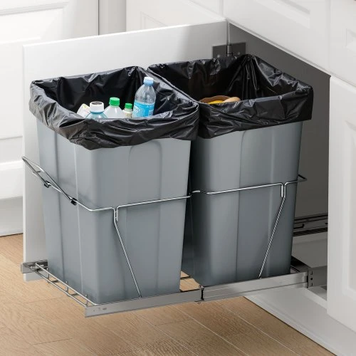 VEVOR Ištraukiama šiukšliadėžė virtuvės spintelei, dviguba po kriaukle, 35QT+35QT, su metaline bėgelių sistema