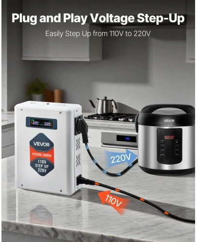 Koduva VEVOR įtampos keitiklis, 2000VA, 110V į 220V, su 2 EU lizdais, USB ir Type-C, HYDXMG--2000VA