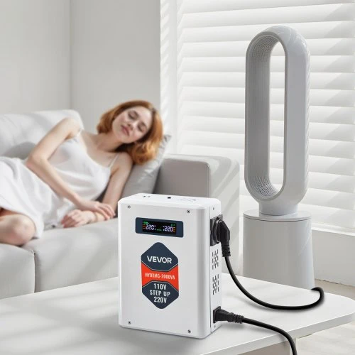 Koduva VEVOR įtampos keitiklis, 2000VA, 110V į 220V, su 2 EU lizdais, USB ir Type-C, HYDXMG--2000VA