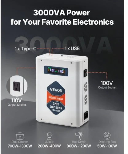 Koduva VEVOR įtampos keitiklis, 3000VA, HYDXOG--3000VA, 220V į 110V