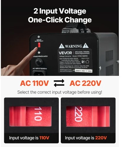 Koduva VEVOR įtampos keitiklis transformatorius, 1500VA, 110V/220V