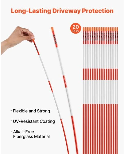 VEVOR Įvažiavimo žymekliai, 20 vnt., 122 cm, ø6,35 mm, šviesą atspindintys