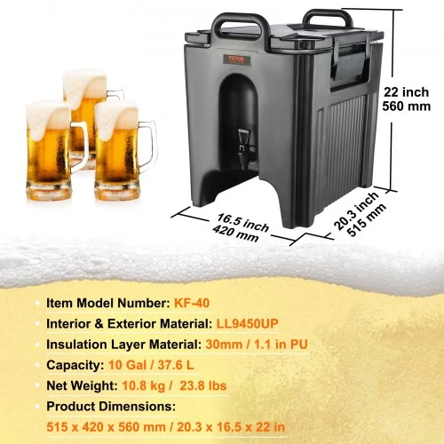 VEVOR Izoliuotas gėrimų dozatorius, 37,6 l, LL9450UP