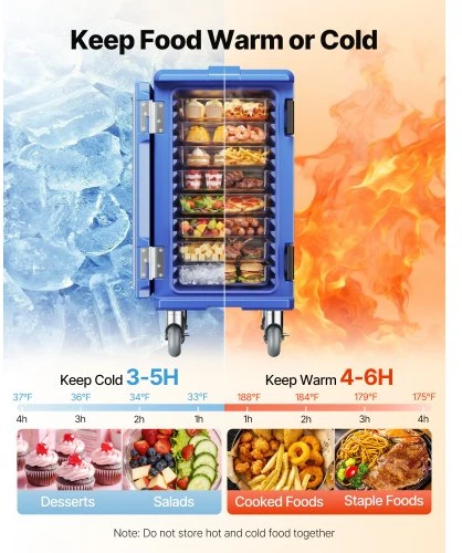 VEVOR Izoliuotas maisto dėklų vežimėlis BW-120, mėlynas, 120 l