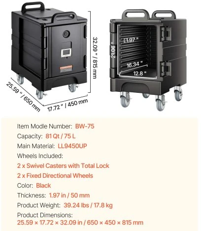 VEVOR Izoliuotas maisto indų konteineris BW-75, 75 l
