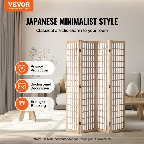 VEVOR Japoniška kambario pertvara, 4 panelių, natūrali