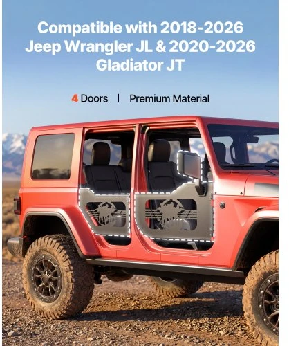 VEVOR Jeep vamzdinės durys, 4 durų, skirtos 2018–2026 Jeep Wrangler JL ir 2020–2026 Gladiator JT