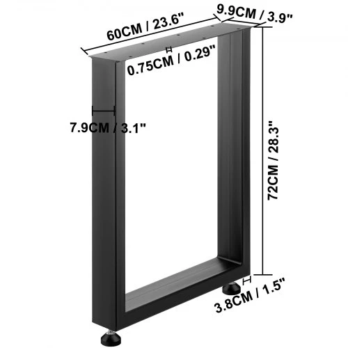 VEVOR Juodos metalinės stalų kojelės, 2 vnt., plieninės, 720 x 600 mm
