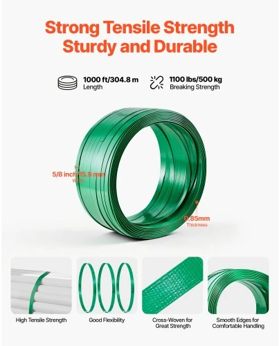 VEVOR Juostavimo įrankių rinkinys, PET juosta 304,8 m, 300 metalinių sagtelių, oranžinis