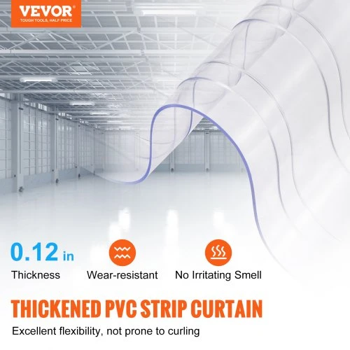 VEVOR Juostinė užuolaida, 100 pėdų x 12 col. x 0,12 col., skaidri gofruota PVC juosta