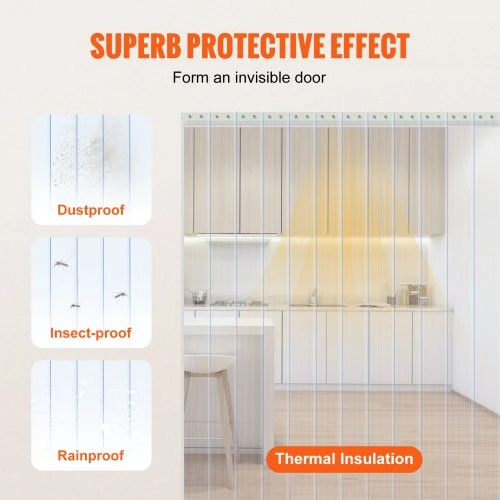 VEVOR Juostinė užuolaida, 100 pėdų x 12 col. x 0,12 col., skaidri gofruota PVC juosta