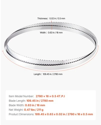 VEVOR Juostinio pjūklo juosta, 2780 mm, 4 TPI, 16 mm, SK5 plienas, 1 pakuotė