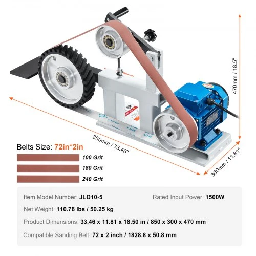 VEVOR Juostinis šlifuoklis peiliams, 1500 W, 72 x 2 col., JLD10-5