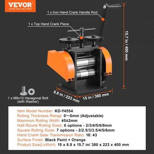 Koduva VEVOR juvelyrinis valcavimo staklių įrenginys, 45 mm, 3 viename, 0–6 mm