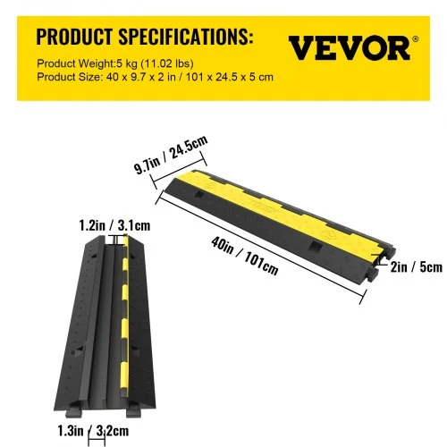VEVOR Kabelio apsauga 101 x 24,5 x 5 cm, 3 vnt., juoda ir geltona
