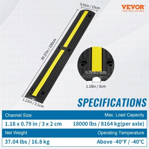 VEVOR Kabelio apsaugos rampa, 100 x 15 x 3,1 cm, 4 vnt., juoda / geltona