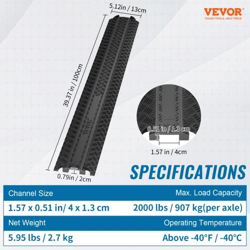 VEVOR Kabelio apsaugos rampa, 2 vnt., 100 x 13 x 2 cm, juoda