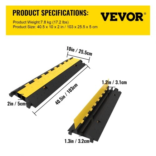VEVOR Kabelio apsaugos rampa, 4 vnt., 103 x 25,5 x 5 cm, juoda ir geltona