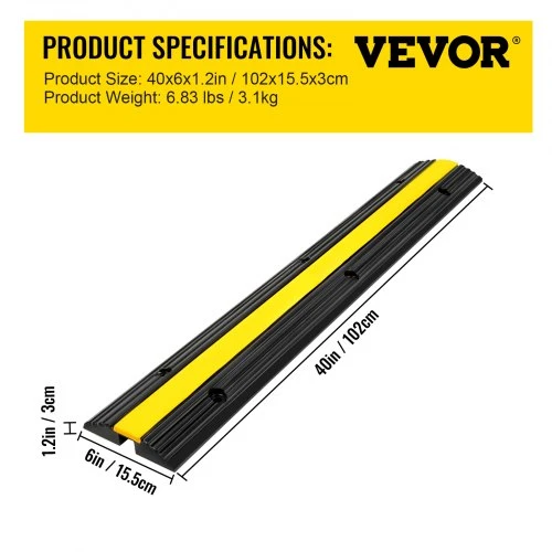 VEVOR Kabelio apsaugos rampa, 4 vnt., 102 x 15,5 x 3 cm, juoda / geltona