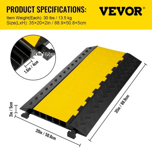 VEVOR Kabelių apsauga 5 kanalų, juoda ir geltona, 88,9 x 50,8 x 5 cm