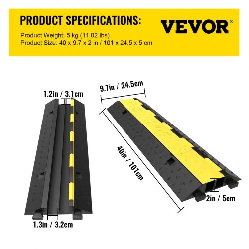 VEVOR Kabelių apsaugos rampos 101 x 24,5 x 5 cm, 5 vnt., 2 kanalai, juoda ir geltona