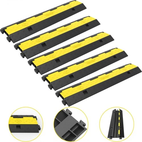 VEVOR Kabelių apsaugos rampos 101 x 24,5 x 5 cm, 5 vnt., 2 kanalai, juoda ir geltona