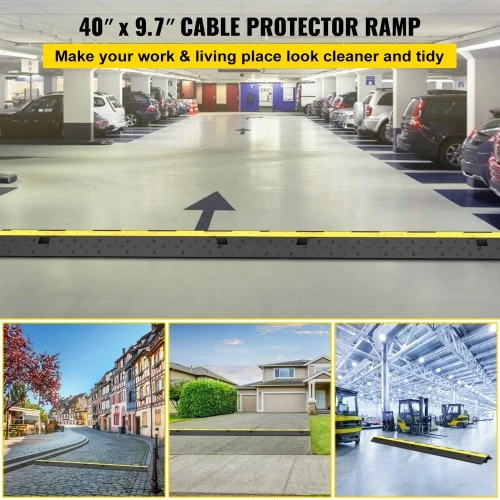 VEVOR Kabelių apsaugos rampos 101 x 24,5 x 5 cm, 5 vnt., 2 kanalai, juoda ir geltona
