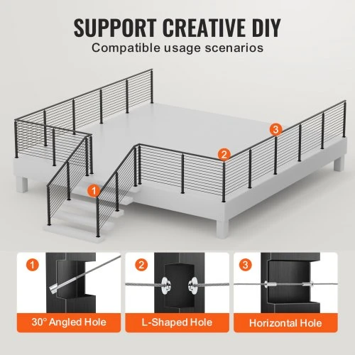 Koduva VEVOR kabelių turėklų stulpas, 36" x 1" x 2", plieno, su 30° kampinėmis skylėmis laiptams