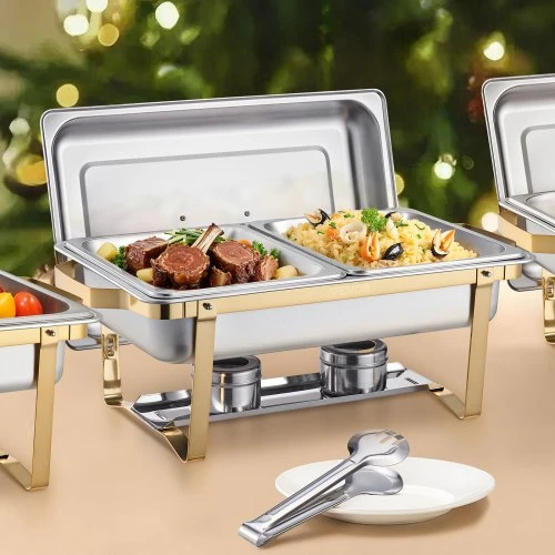 VEVOR Kaitinimo indų bufeto rinkinys, 8 Qt, 4 vnt., nerūdijančio plieno, auksinis