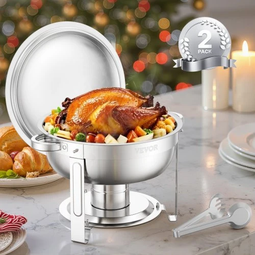VEVOR Kaitinimo indų bufeto rinkinys, 5 qt, 2 vnt., nerūdijančio plieno, sidabrinis