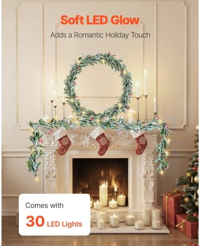Koduva VEVOR kalėdinė girlianda, 2750 mm, žalia, su LED šviesos girlianda