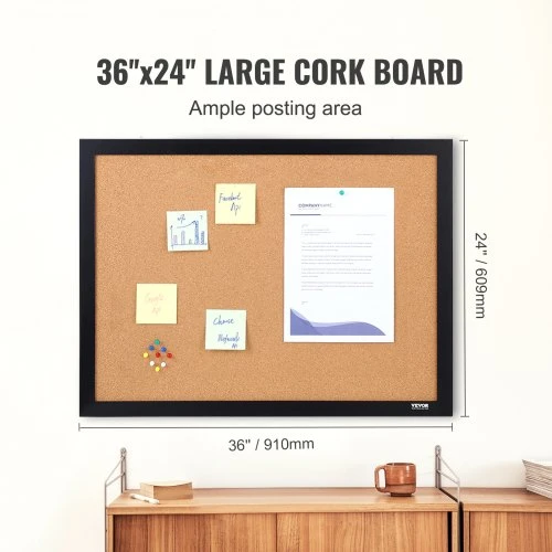 VEVOR Kamštinė lenta, 36 x 24 col., su MDF rėmu, su 10 smeigtukų