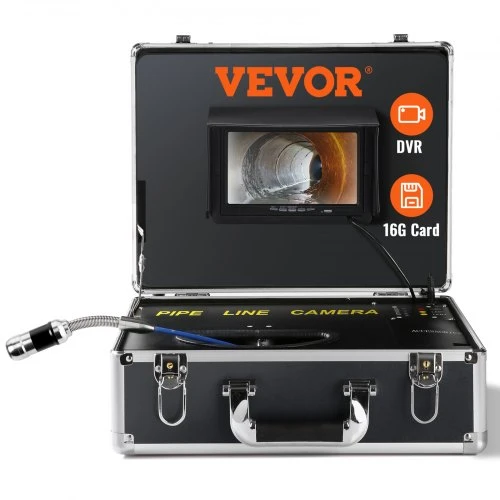 Koduva VEVOR kanalizacijos kamera 165 ft/50 m, 7" ekranas, DVR, IP68, 12 reguliuojamų LED, 16 GB SD kortelė