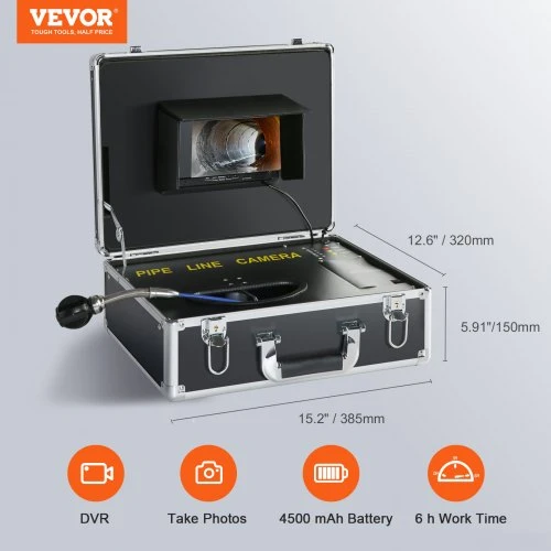Koduva VEVOR kanalizacijos kamera 165 ft/50 m, 7" ekranas, DVR, IP68, 12 reguliuojamų LED, 16 GB SD kortelė