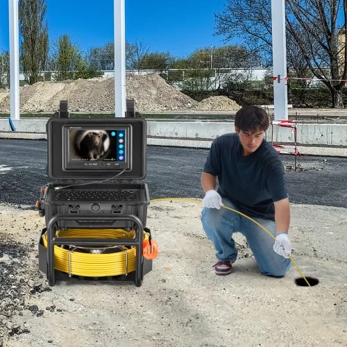 VEVOR Kanalizacijos kamera, 230 ft/70 m, savaime išsilyginanti, su 512 Hz siųstuvu, atstumo skaitikliu, 9" ekranu, 1080P HD