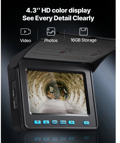 VEVOR Kanalizacijos kamera, 50 m, savaime išsilyginanti, 1080P HD ekranas, IP68, 12 LED, 16 GB kortelė