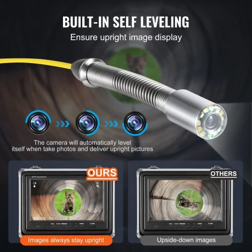 VEVOR Kanalizacijos kamera su 512 Hz lokatoriumi, 30 m, savaime lygiuojanti, 9" 1080P ekranas, 36X priartinimas, 12 LED, 32 GB SD