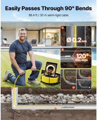 VEVOR Kanalizacijos kamera su WiFi, 30 m vamzdyno kamera, IP68, 12 LED
