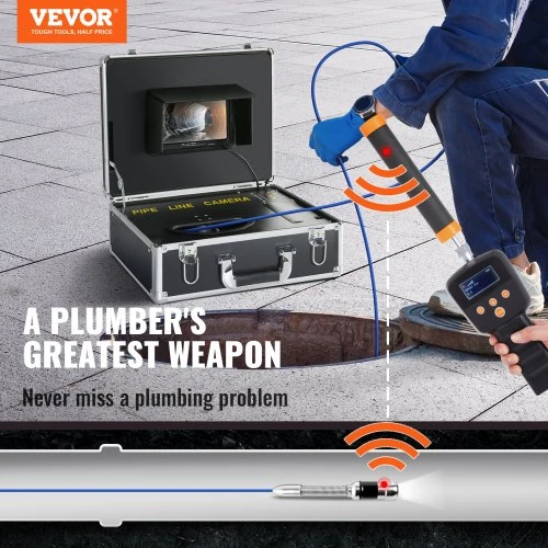 VEVOR Kanalizacijos kamera vamzdžių patikrai, 17,8 cm, 1000TVL, 30,5 m, su lokatoriumi 512Hz